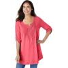 Woman Within Plus Size 7-Day Three-Quarter Sleeve Pintucked Henley Tunic(Radiant Purple Flower Garden)