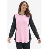 Woman Within Plus Size Colorblock Scoopneck Thermal Sweatshirt(Pink Heather Charcoal)