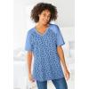 Woman Within Plus Size Elbow Sleeve V-Neck Baseball Tee(French Blue Rosette)