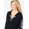 Woman Within Plus Size Embroidered Hoodie Sweatshirt(Black Embroidery)