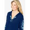 Woman Within Plus Size Embroidered Hoodie Sweatshirt(Evening Blue Embroidery)
