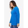 Woman Within Plus Size Embroidered Thermal Henley Tee(Bright Cobalt Vine Embroidery)