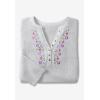 Woman Within Plus Size Embroidered Thermal Henley Tee(French Blue Vine Embroidery)