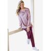 Woman Within Plus Size Floral Embroidered Sweatshirt Tee(Black Marled Embroidery)