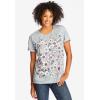 Woman Within Plus Size Marled Cuffed-Sleeve Tee(Raspberry Sorbet Heart Placement)