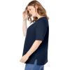 Woman Within Plus Size Perfect Elbow-Sleeve Square-Neck Tee(Navy)