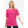 Woman Within Plus Size Perfect Elbow-Sleeve Square-Neck Tee(Raspberry)