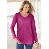 Woman Within Plus Size Perfect Long-Sleeve V-Neck Tee(Plum Purple)