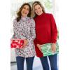 Woman Within Plus Size Perfect Printed Long-Sleeve Mockneck Tee(Heather Grey Holiday)