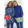 Woman Within Plus Size Perfect Printed Long-Sleeve Mockneck Tee(Heather Grey Red Pretty Floral)