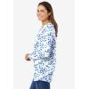 Woman Within Plus Size Perfect Printed Long-Sleeve V-Neck Tee(Black Multi Tulip Flowers)