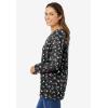 Woman Within Plus Size Perfect Printed Long-Sleeve V-Neck Tee(Blue Rose Ditsy Bouquet)