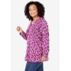 Woman Within Plus Size Perfect Printed Long-Sleeve V-Neck Tee(Heather Grey Red Pretty Floral)
