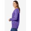 Woman Within Plus Size Perfect Printed Long-Sleeve V-Neck Tee(Petal Purple Floral Paisley)