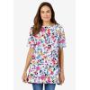 Woman Within Plus Size Perfect Printed Short-Sleeve Boatneck Tunic(Emerald Green Field Floral)