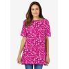 Woman Within Plus Size Perfect Printed Short-Sleeve Boatneck Tunic(Emerald Green Field Floral)