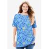 Woman Within Plus Size Perfect Printed Short-Sleeve Boatneck Tunic(Heather Grey Field Floral)