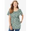 Woman Within Plus Size Perfect Printed Short-Sleeve Scoopneck Tee(Sage Blossom Vine)