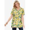 Woman Within Plus Size Perfect Printed Short-Sleeve Shirred V-Neck Tunic(Pink Tie Dye Batik)