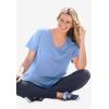 Woman Within Plus Size Perfect Printed Short-Sleeve V-Neck Tee(French Blue Soft Lotus)