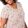 Woman Within Plus Size Perfect Printed Short-Sleeve V-Neck Tee(Soft Iris Blossom Vine)