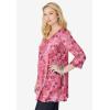 Woman Within Plus Size Perfect Printed Three-Quarter-Sleeve V-Neck Tunic(Black Multi Floral)