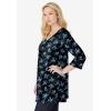 Woman Within Plus Size Perfect Printed Three-Quarter-Sleeve V-Neck Tunic(Blue Rose Ditsy Bouquet)