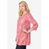 Woman Within Plus Size Perfect Printed Three-Quarter-Sleeve V-Neck Tunic(Sweet Coral Palm)