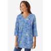 Woman Within Plus Size Perfect Printed Three-Quarter-Sleeve V-Neck Tunic(White Red Plaid)