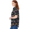 Woman Within Plus Size Perfect Short Sleeve Button-Down Shirt Oversized Tunic Blouse(Black Multi Leaves)