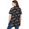 Woman Within Plus Size Perfect Short Sleeve Button-Down Shirt Oversized Tunic Blouse(Black Multi Leaves)