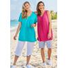 Woman Within Plus Size Perfect Sleeveless Shirred V-Neck Tunic(Pretty Turquoise)