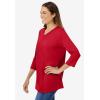 Woman Within Plus Size Perfect Three-Quarter Sleeve V-Neck Tee (Petite Available)(Classic Red)