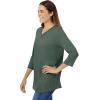 Woman Within Plus Size Perfect Three-Quarter Sleeve V-Neck Tee (Petite Available)(Pine)