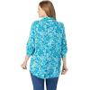 Woman Within Plus Size Pintucked Button Down Gauze Shirt(Paradise Blue Watercolor Palm)