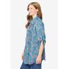 Woman Within Plus Size Pintucked Button Down Gauze Shirt(Pink Watercolor Palms)