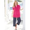 Woman Within Plus Size Pintucked Half-Button Tunic(Natural Khaki Blooming Ditsy)