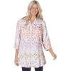 Woman Within Plus Size Rayon Three-Quarter Sleeve Effortless Tab-Front Blouse(Navy Dot)