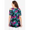 Woman Within Plus Size Short-Sleeve Cold-Shoulder Tee(Black Multi Tropical)