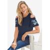 Woman Within Plus Size Short-Sleeve Cold-Shoulder Tee(Heather Grey Ditsy Embroidery)