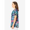 Woman Within Plus Size Short-Sleeve V-Neck Shirred Tee(Black Multi Tropicana)