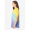 Woman Within Plus Size Short-Sleeve V-Neck Shirred Tee(Multi Dip Dye)