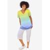 Woman Within Plus Size Short-Sleeve V-Neck Shirred Tee(Pretty Turquoise Butterflies)