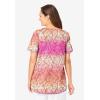 Woman Within Plus Size Short-Sleeve V-Neck Shirred Tee(Raspberry Sorbet Ombre Butterfly)
