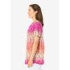 Woman Within Plus Size Short-Sleeve V-Neck Shirred Tee(Raspberry Sorbet Ombre Butterfly)