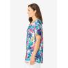 Woman Within Plus Size Short-Sleeve V-Neck Shirred Tee(White Multi Tropicana)