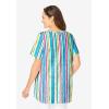 Woman Within Plus Size Short-Sleeve V-Neck Shirred Tee(White Multi Watercolor Stripe)