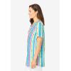 Woman Within Plus Size Short-Sleeve V-Neck Shirred Tee(White Multi Watercolor Stripe)