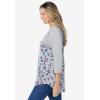 Woman Within Plus Size Three-Quarter Sleeve Baseball Tee(Heather Grey Floral)