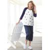 Woman Within Plus Size Three-Quarter Sleeve Baseball Tee(Pine Paisley)